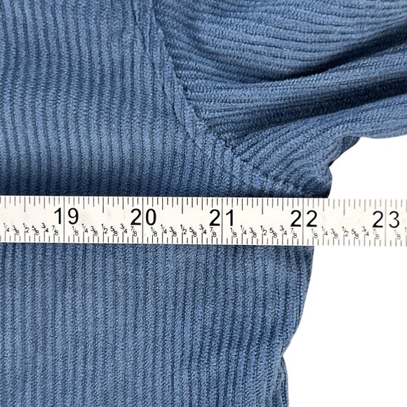 Mens Med Harrington Bomber Jacket Blue Full Zip Ribbed Corduroy Look Collared - Picture 6 of 8